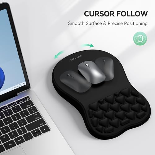 TECKNET Black Ergonomic Mouse Pad with Wrist Rest and Massage Beads
