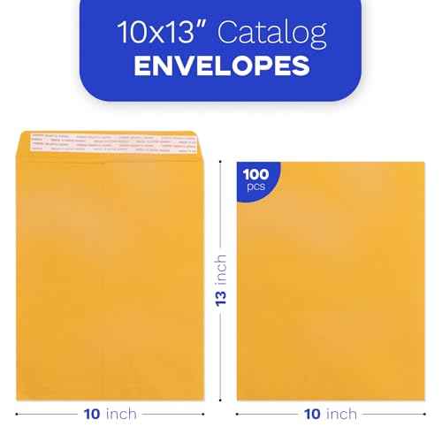 10x13 Catalog Envelopes Self Seal 100 Pack, Goefun 80GSM Paper Large Yellow Brown Manilla Envelopes with Peel and Seal Flap for Mailing, Organizing and Storage