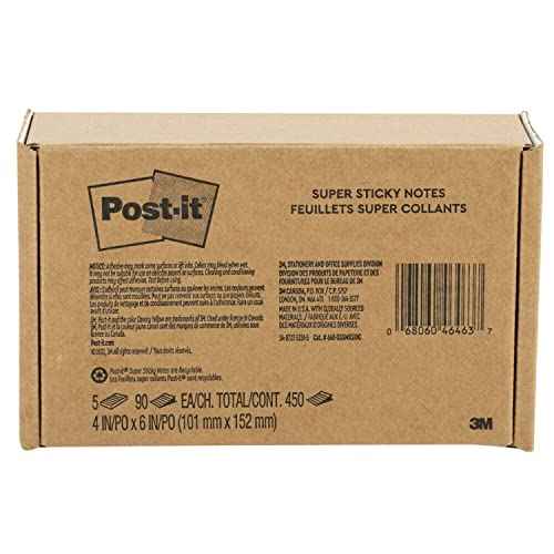 Post-it Super Sticky Lined Notes 4x6 | Bright Colors | Double Sticking Power | 90 Sheets per Pad | 5 Pads, Pack of 8