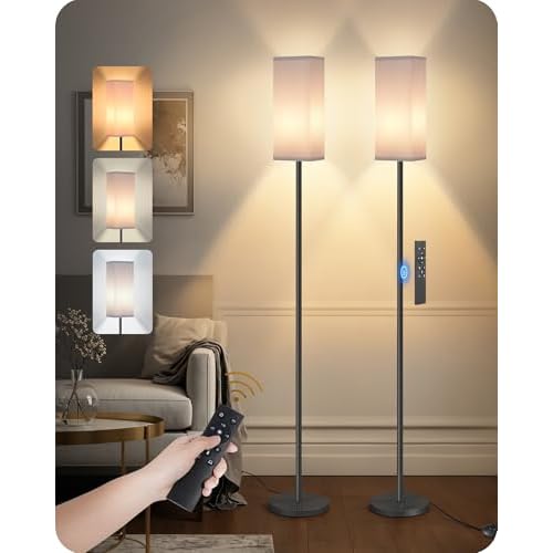 2Pack 64.2¡± Dimmable Floor Lamp for Living Room with Remote & Foot Switch, Corner Floor Lamp for Bedroom, Includes A19 Bulb, Modern Standing Tall Lamp, ETL Listed White and Black CW17LDP205