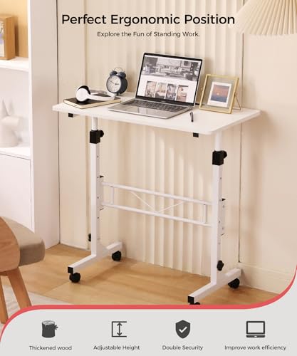 KLSMYHOKI White Adjustable Standing Desk with Wheels - Ergonomic Home Office Table