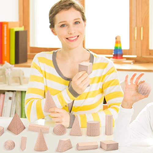 Syhood 15 Pcs 3D Geometric Wooden Shapes Large Size - Educational Montessori Blocks