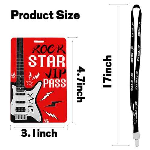 50 Pcs Rock Star Party Badge Rock PVC Card and Roll Party Badge Rock Star VIP Pass Lanyards for Rock Star Themed Birthday Party Supplies