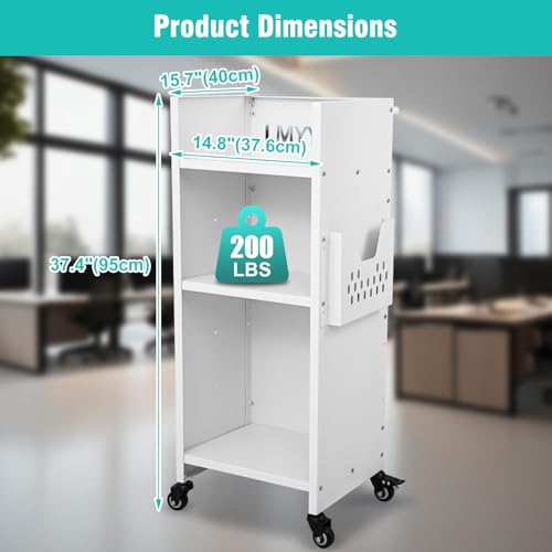 LMYYGOO 3-Tier Adjustable Rolling Book Cart - White, 200lb Capacity, Locking Wheels