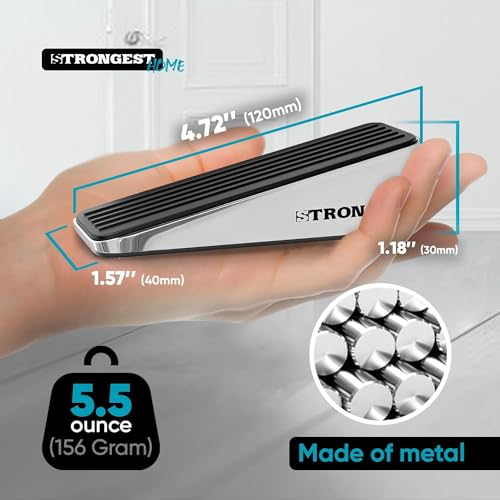 Strongest Home Heavy Duty Door Stopper Wedge (10 Chrome PCs) | Non-Slip Rubber and Metal Door Stop for Heavy Doors| Work on Wood, Tile, Carpet + 10 White Wall Protectors