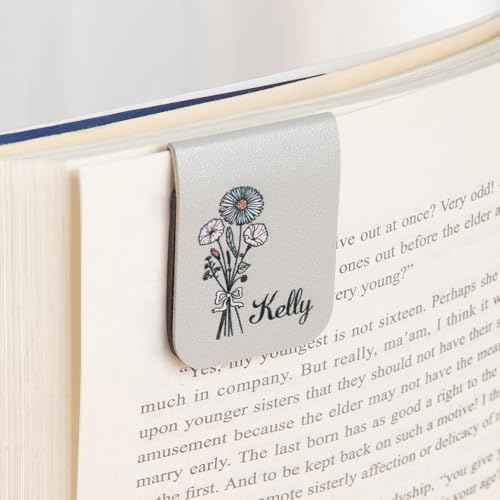 callie Custom Leather Magnetic Bookmark Clip with Birth Flower & Name, Birthday Gifts for Reading Lovers Women Men, 1 Pack