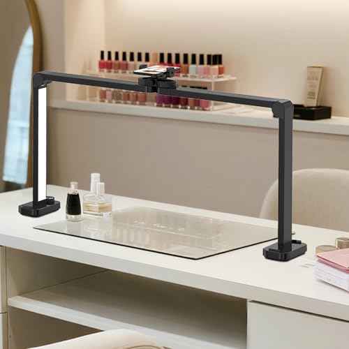 Large Nail Tech Lamp for Desk, 34 Inch Foldable LED Nail Arch Light with Phone Holder, Dimmable & 3 Colors Half Moon Light Table for Eyelash Extension, Manicure, Beauty, Tattoo - Black