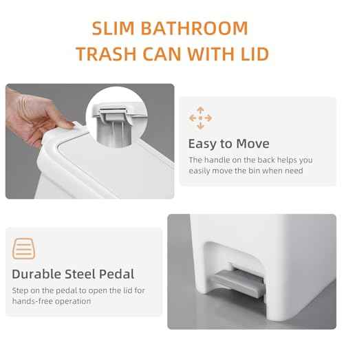 MOPALL Bathroom Trash Can with Lid Soft Close, 16.5L/4.4Gal Slim Trash Can with Pop-Up Lid & Step On Foot Pedal, Garbage Can Waste Bin Trash Bin Wastebasket for Home Kitchen Garage Apartment Office RV