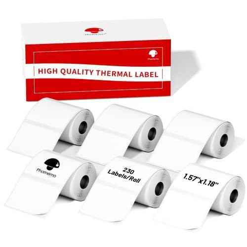 Phomemo 1.57"x1.18"(40x30mm) Label, 6 Rolls M110/M100/M150/M250/M220 Thermal Paper - Multi-Purpose Square Self-Adhesive Label, 230 Labels/Roll, Black on White