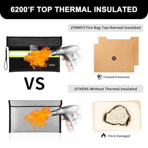 6200¢µ Insulated Fire Proof Money Bag for Cash with Lock,Fireproof Waterproof Document Pouches with Double-Sided Reflective Strip,Money Envelopes for Cash,Valuables,Jewelry