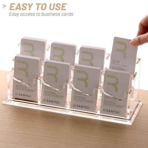 SANRUI Acrylic Business Card Holder for Desk,Vertical Business Card Display Clear Business Card Organizer 2 Tier 8 Slot
