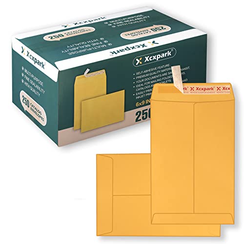 250 Pack 6x9 Inch Brown Self Seal Kraft Envelopes for Invitations, Photos & Documents