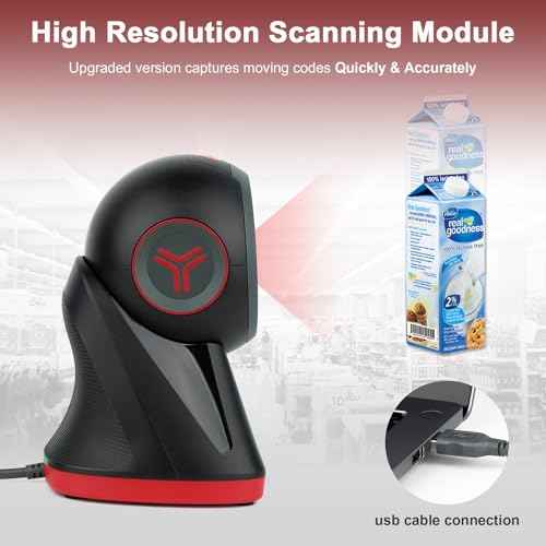 2D QR Hands-Free Barcode Scanner Omnidirectional Automatic Sensing Scanning Barcode Reader 2D Barcode Scanner for Android, iOS, Windows, Mac, USB Wired Barcode Reader with Drop Resistant Dustproof