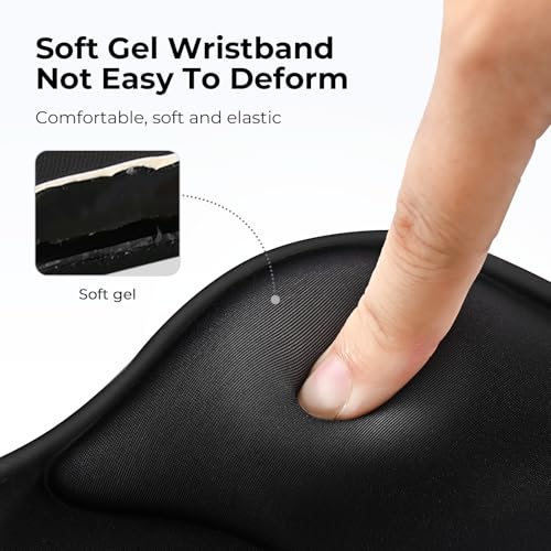 EooCoo Black Gel Wrist Support Mouse Pad with Ergonomic Rest