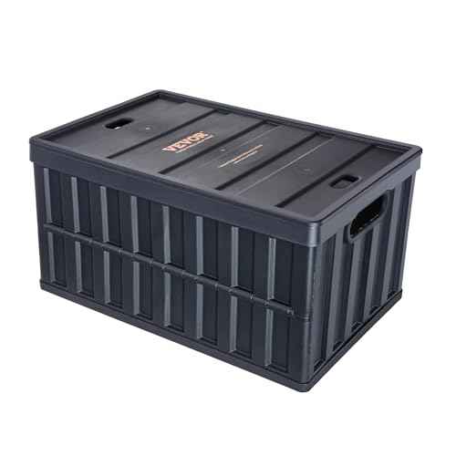 VEVOR 65L Collapsible Storage Bins with Lids 3 Packs, Stackable Utility Crates with Handles, Large Folding Containers for Organizing Tools, Books, Food, Drinks, Camping&Transport
