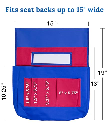 Carson Dellosa Classroom Chair Pockets Blue & Red 1-Pack Student Organizer