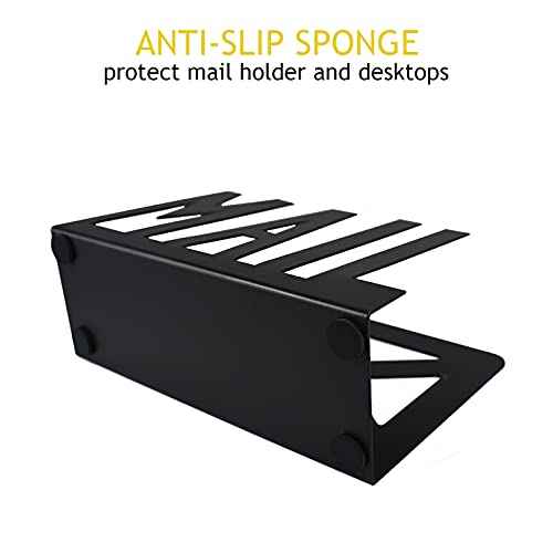 Desktop Letter Holder, Two-Sided Designs Black Metal Desktop Cutout Mail Letter Holder, Letter Sorter Envelope Holder for Home Office School, Bill Filling Paper Document