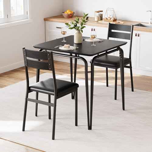 Dining Table for 2, Small Table and Chairs Set of 2, Square Dinette Set for 2, Dinner Table Set, 3 Piece Kitchen & Dining Room Sets for Small Space, Apartment (Dark, Dining Table with 2 Chairs)