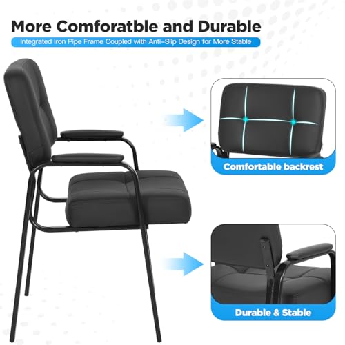 FDW Office Guest Chair Reception Chair Waiting Room Chairs with Padded Armrest PU Leather for Home Office Reception Meeting Room Chair Lobby No Wheels, Black