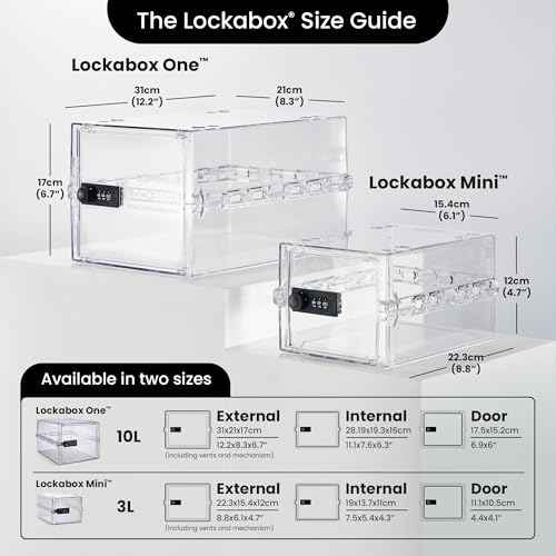 Lockabox Mini¢â | Small Lock Box with Combination Lock (Half Letter Sized) | Mini Lockable Box for Small Medicines, Snacks & Mobile Phones | External Size 8.8 x 6.1 x 4.7 Inches (Crystal)
