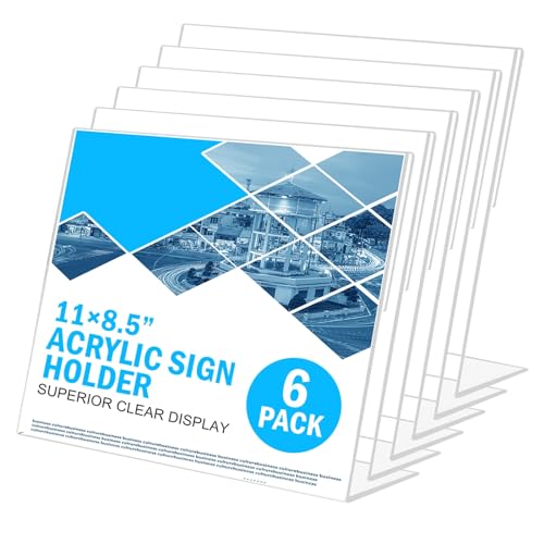 COYMOS 8.5 x 11 Horizontal Acrylic Sign Holder - 6 Pack Slant Back Display Stands
