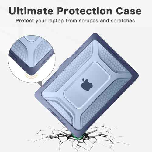 MOSISO Compatible with MacBook Air 15 inch Case 2025 2024 2023 M4 A3241 M3 A3114 M2 A2941, Honeycomb Shockproof Heavy Duty TPU Bumper Plastic Hard Case with Fold Kickstand&Keyboard Cover, Navy Blue