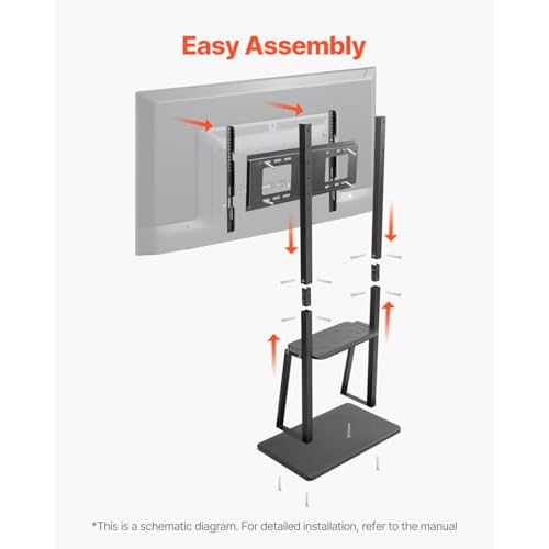 VEVOR Rolling TV Stand, Mobile TV Cart for 32-75 Inch Screens, Height Adjustable Portable Monitor Stand with Tray, Holds up to 150 lbs for Living Room, Bedroom, Office, Outdoor Max VESA 600 x 400 mm
