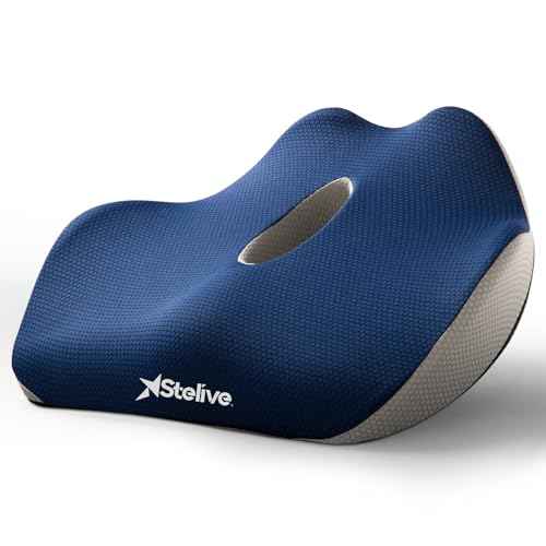 Memory Foam Seat Cushion Butt Support Pillow Office Chair Car Seat Cushion Coccyx Cushion Orthopedic Pillow Removable Cover for Tailbone and Coccyx Pain Relief (Blue, Grey)