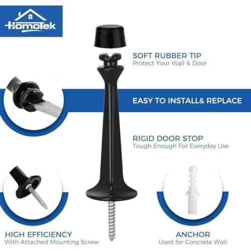 HOMOTEK 36 Pack Heavy Duty Solid Rigid Door Stop with Soft Rubber Tip, Zinc Die Cast Door Stopper Protect Wall & Door, Black
