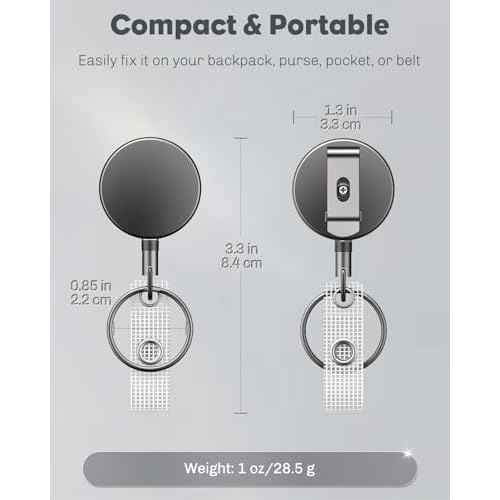 Uniclife 2 Pack Heavy Duty Metal Retractable Badge Reel for Badge Holder Retractable Keychain All Metal Casing with Stainless Steel Spring Coil 23.6 Inch Nylon Rope Belt Clip and Key Ring