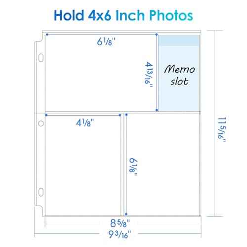 MaxGear 30 Pack 4x6 Photo Sleeves for 3 Ring Binder (180 Pictures), Heavy-Duty Archival Page Protectors, 3-Pocket Clear Photo Album Refill Pages, Plastic Seed Binder Pages 8.5x11, Postcard Sleeves