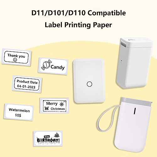 Label Maker Tape - 6 Rolls(1260 Pieces) Compatible for D11/D110/D101 Printer Paper Stickers Waterproof Standard Laminated Tear-Resistant Office Home Name File Folder Clothes (0.59x 1.18 Inch, White)