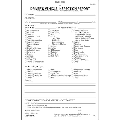 50-Pack DVIR Driver Vehicle Inspection Reports - 31 Sets, 2-Ply Carbon 5.5 x 8.5 in