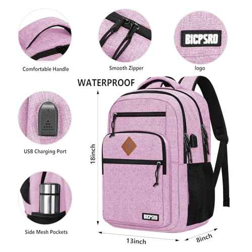 Classic Backpack for Men Women, School Backpack for Girls Boy Teens,15.6 Inch Laptop Bookbag with USB Charger for College High School Work Business Computer Back Pack,mochilas para hombres,Pink