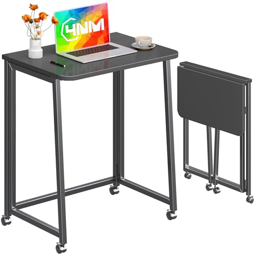 4NM 23.6" Foldable Mobile Computer Desk - Small Space Saving Home Office Table, All Black