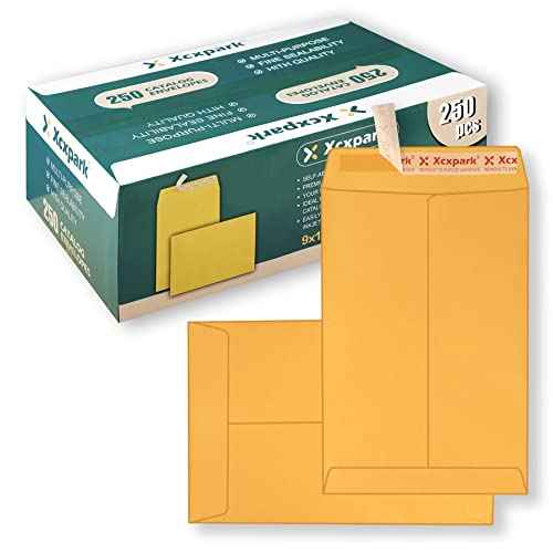 250 PCS 9x12 inches Security Catalog Envelopes Printable Self Seal Envelopes, Anti Tear brown Kraft Envelopes for Invitation Cards, Pictures, Photos, Documents