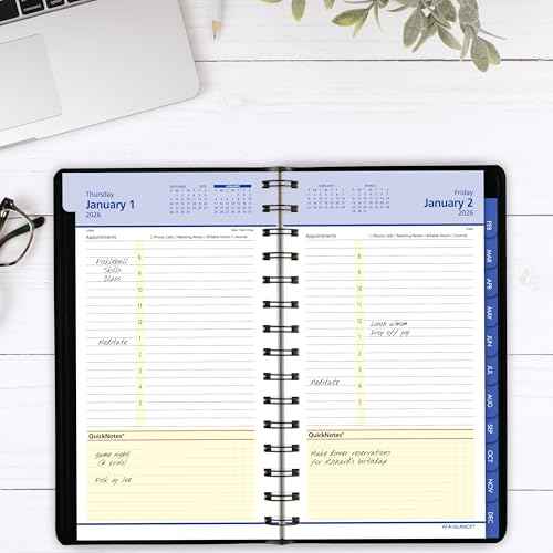 AT-A-GLANCE 2026 Appointment Book Planner, Daily & Monthly, 5" x 8", Small, QuickNotes, Black (76040526)