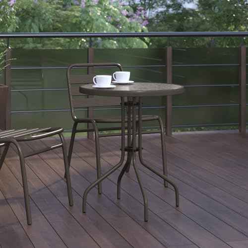 Flash Furniture Bellamy 23.75'' Round Tempered Glass Metal Table, Bronze