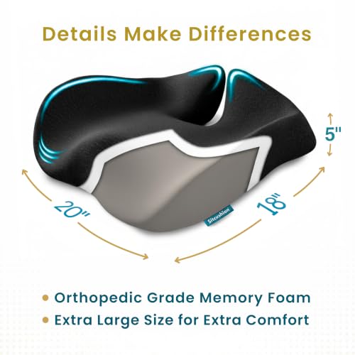 SitCushion Black Office Chair Cushion for Back & Tailbone Pain Relief - Large Memory Foam Sciatica Pillow