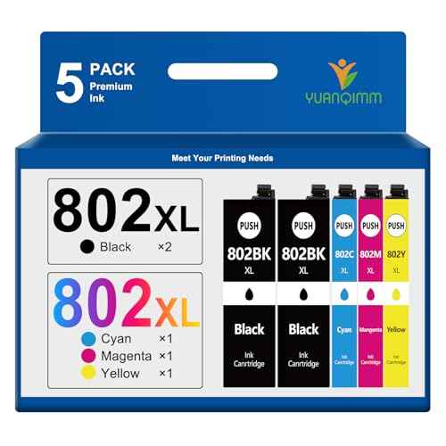 802XL Ink Cartridges 802 XL Ink Remanufactured Replacement for Epson 802XL 802 Ink Cartridges for Epson Printer Workforce Pro WF-4740 WF-4730 WF-4734 WF-4720 EC-4020 EC-4030 EC-4040 (5-Pack)