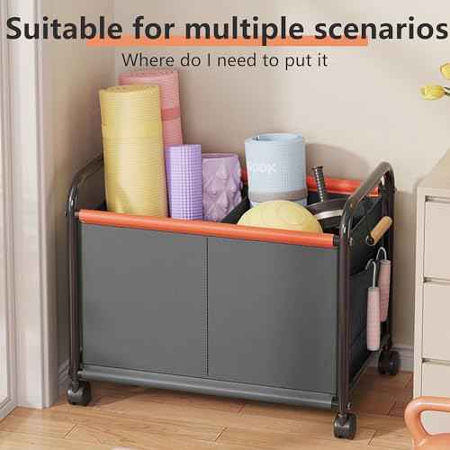Children's toy Organizer With Wheels for Bedrooms, toy Rooms, Playrooms can hold toys, Books, Clothes, Snacks with 360¡Æ Steering Wheels Metal and Oxford Cloth toy Boxes£¨Gray Medium size£©
