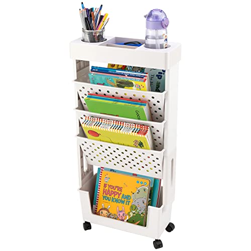 Large White CINPIUK Rolling Office Paper Organizer Cart with 5 Tiers Slim File Storage