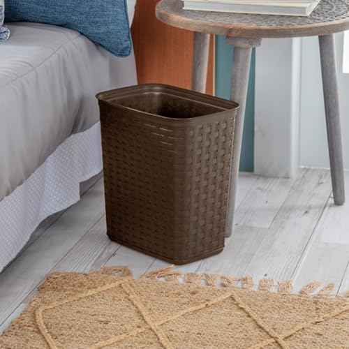 Sterilite 3.4 Gallon Weave Wastebasket, Small, Decorative Trash Can for the Bathroom, Bedroom, Dorm Room, or Office, Espresso Brown, 6-Pack