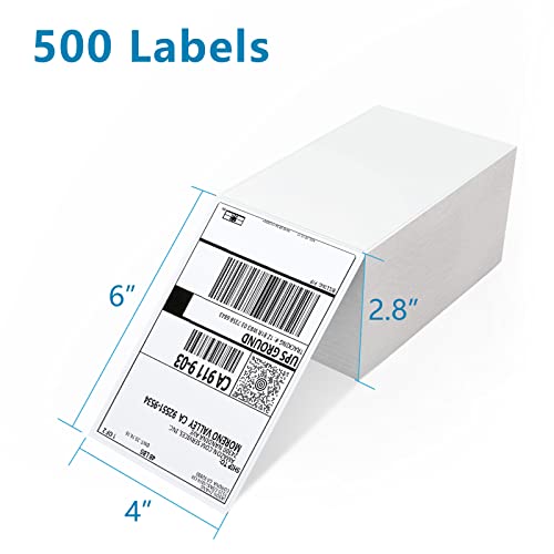 JADENS 4x6 Thermal Shipping Labels - Waterproof, Oil-Proof, 500pcs White Roll for Thermal Printers