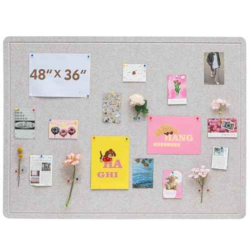 Foldable Bulletin Board 48x36 Large, Felt Cork Board for Wall with Adhesive Tape, Fabric Pin Board for Office, Home, School, Classroom, Kitchen, Dorm Room, Includes 30 Pins, Ivory Tan