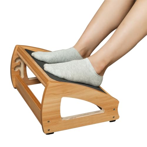 StrongTek Wooden Under Desk Footrest, 4 Height Settings, 400 lb Capacity, Natural