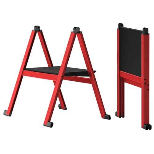 Folding Step Stool,Aluminum Ultra Thin Stool,400 Lbs Capacity Heavy Duty with Anti-Slip Sturdy and Wide Pedal,Closet Step Ladder for Home,Kitchen,Office and Dorm Bed (Red)