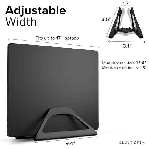 Elestoria Vertical Laptop Stand Holder- Adjustable Laptop Holder Vertical fits All MacBook, Chromebook & Gaming Laptops - Black