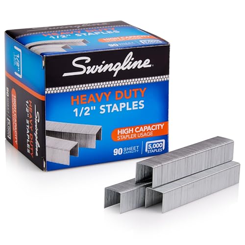 Swingline Heavy Duty Staples 1/2 Inch for Desktop Staplers, 90 Sheets, 100/Strip, 5000/Box