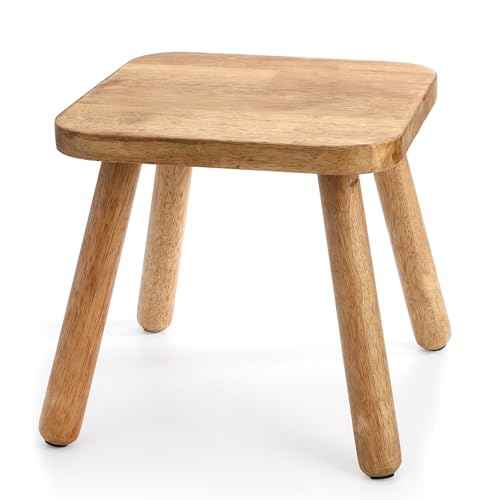 Youeon Square Solid Wooden Step Stool, 11.8 Inch Non-Slip One Step Stool for Adults, Holds up to 300 Lbs, Portable & Sturdy, Footstool for Bedroom, Bathroom, Kitchen, Easy to Assemble